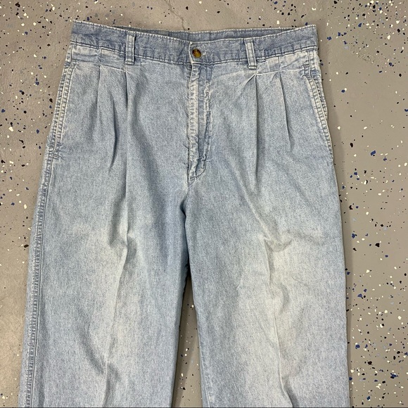 Vintage 80s Light Blue Pleated Trouser Jeans High Waist Crop Leg Distressed 12 - Picture 2 of 11